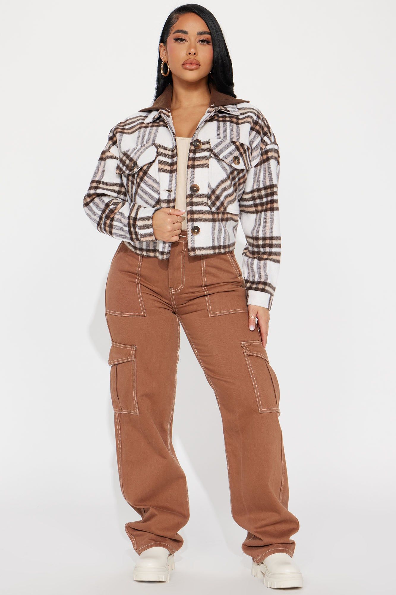 Keep Checking Plaid Shacket - Brown Combo sold by Fashion Nova product image thumbnail 2