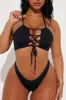 Dayclub Dreaming Lace Up 3 Piece Bikini Set - Black sold by Fashion Nova
