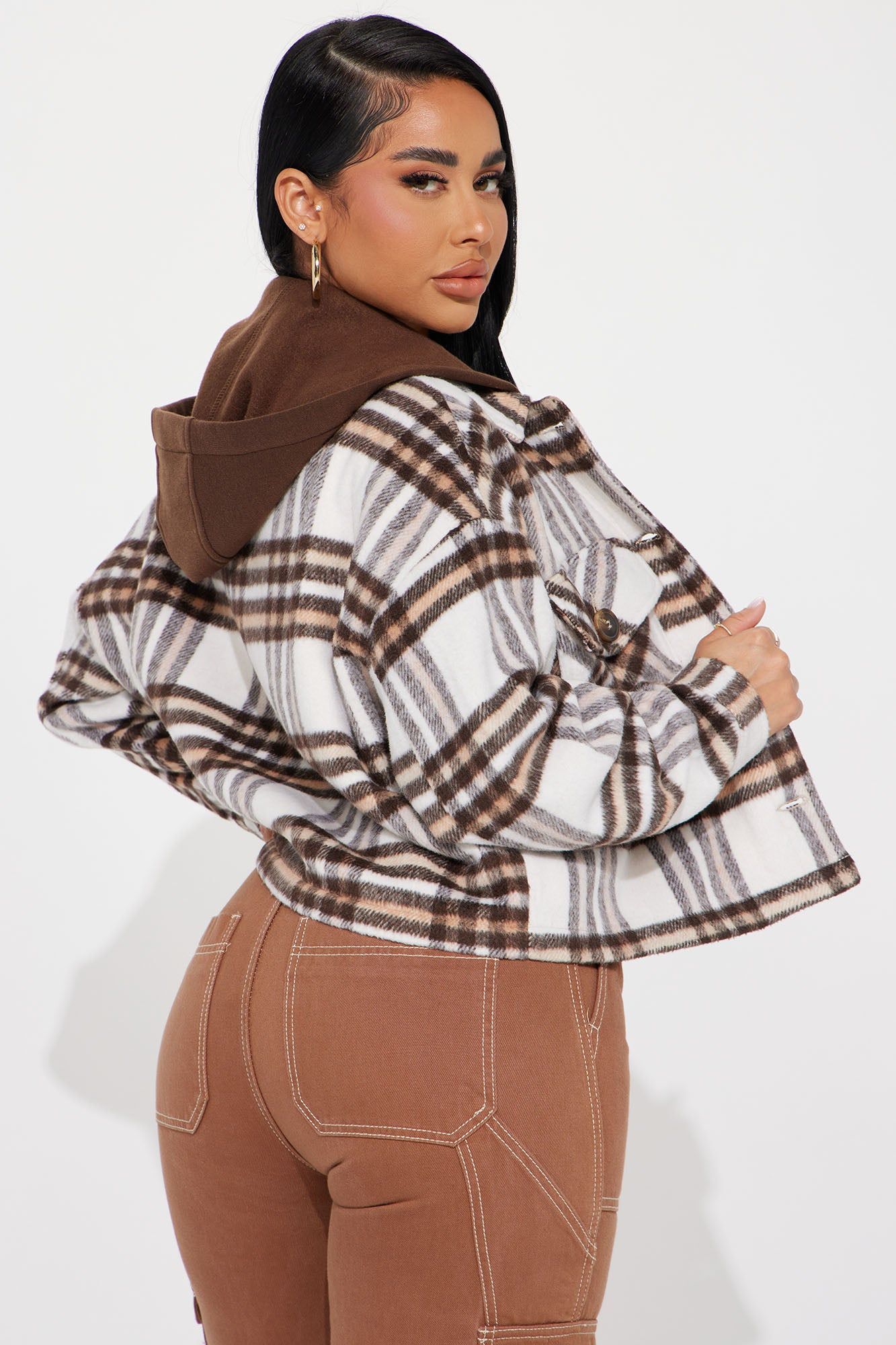 Keep Checking Plaid Shacket - Brown Combo sold by Fashion Nova product image thumbnail 3