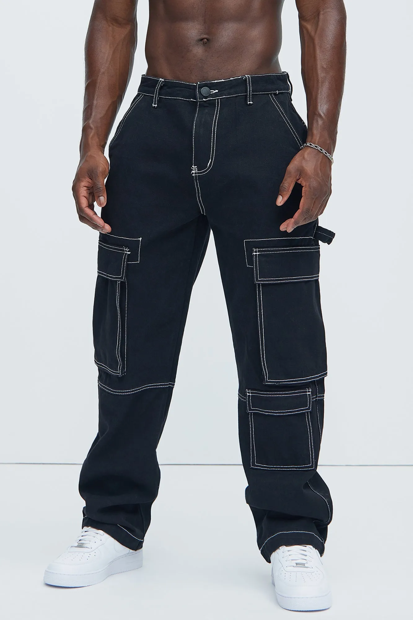 Contrast Stitch Cargo Jeans - Black sold by Fashion Nova product image thumbnail 3