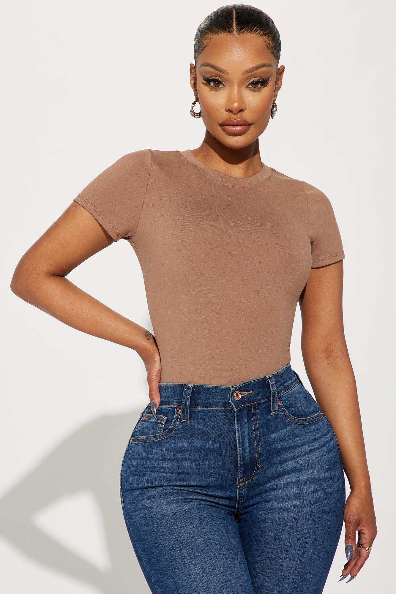 Clean Lines Fitted Bodysuit - Mocha sold by Fashion Nova product image thumbnail 3