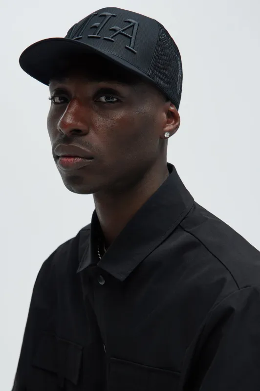 Miami Twill Trucker Hat - Black/Black sold by Fashion Nova
