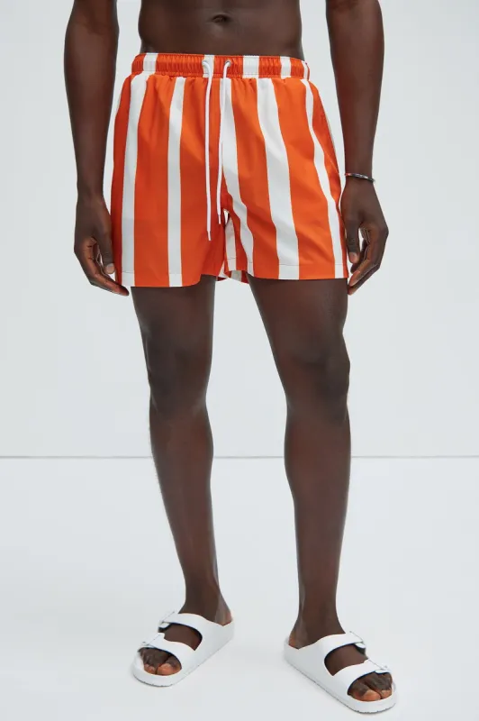 Terracotta Stripes Swim Trunks - Orange sold by Fashion Nova