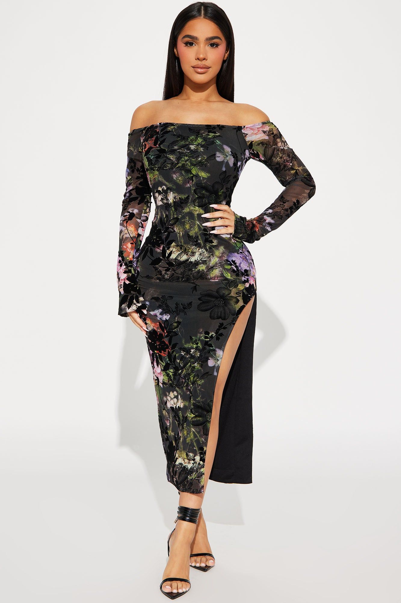 Enchanted Maxi Dress - Black/combo sold by Fashion Nova
