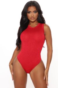 Alana Sleeveless Bodysuit - Red sold by Fashion Nova