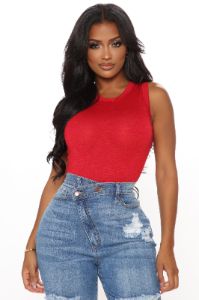 Alana Sleeveless Bodysuit - Red sold by Fashion Nova