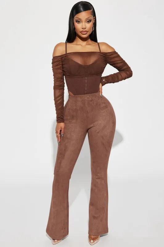 Play It Suede Flare Pant - Brown sold by Fashion Nova