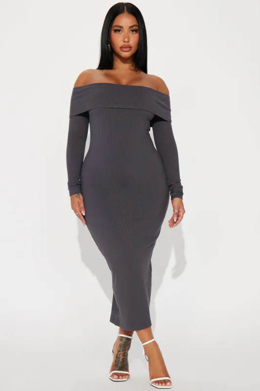 Lilah Ribbed Midi Dress - Grey sold by Fashion Nova