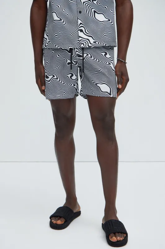 Your Trippy Swim Trunks - Black/White sold by Fashion Nova
