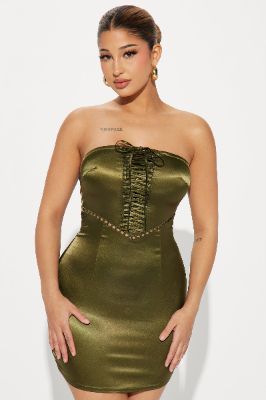 Katie Satin Micro Mini Dress - Olive sold by Fashion Nova