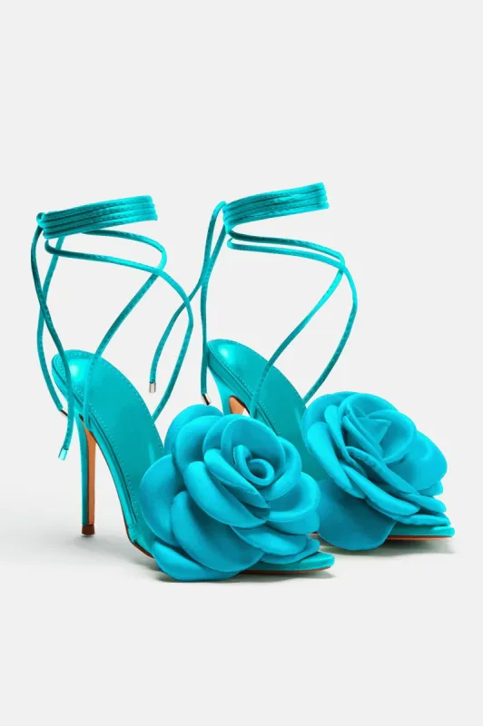 Love Is Blooming Heeled Sandals - Turquoise sold by Fashion Nova