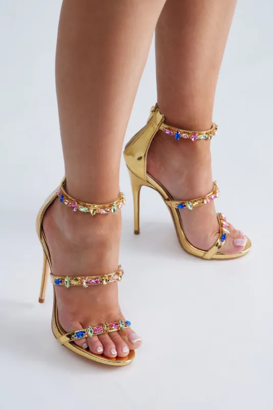 Make It Worth It Embellished Heeled Sandals - Gold sold by Fashion Nova