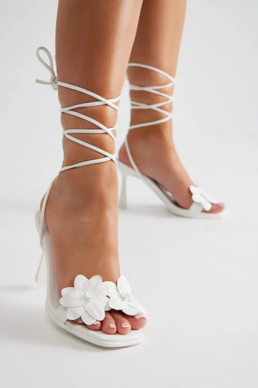 Emery Wrap Up Heeled Sandals - White sold by Fashion Nova
