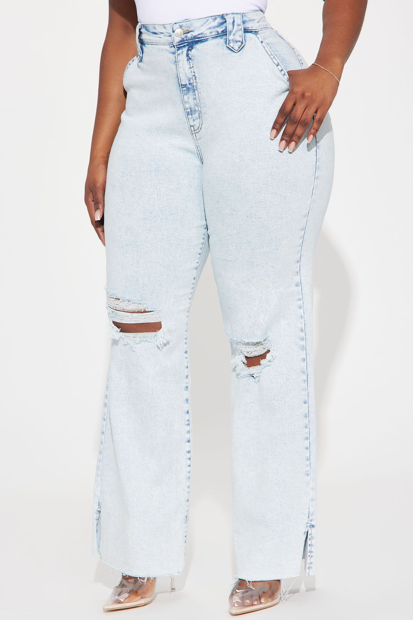 Doubling Down Ripped Flare Jeans - Light Wash sold by Fashion Nova product image thumbnail 5