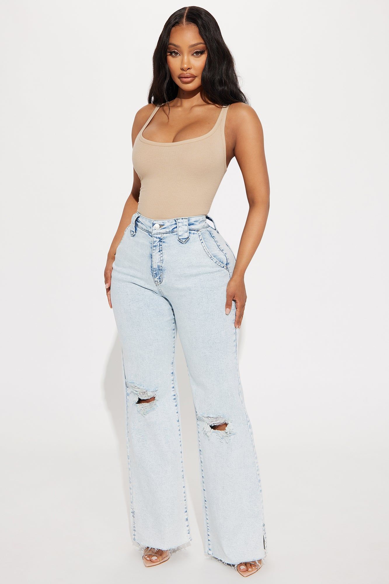 Doubling Down Ripped Flare Jeans - Light Wash sold by Fashion Nova