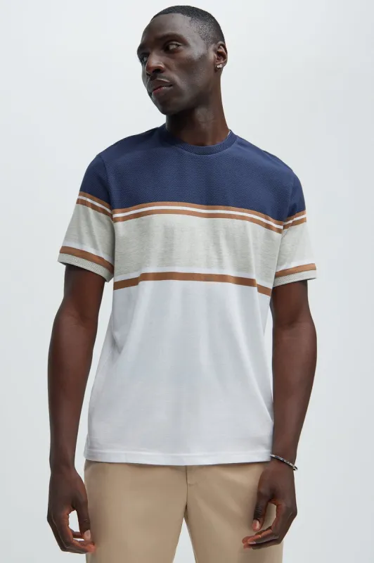 Color Trio Short Sleeve Tee - Navy/Multi sold by Fashion Nova