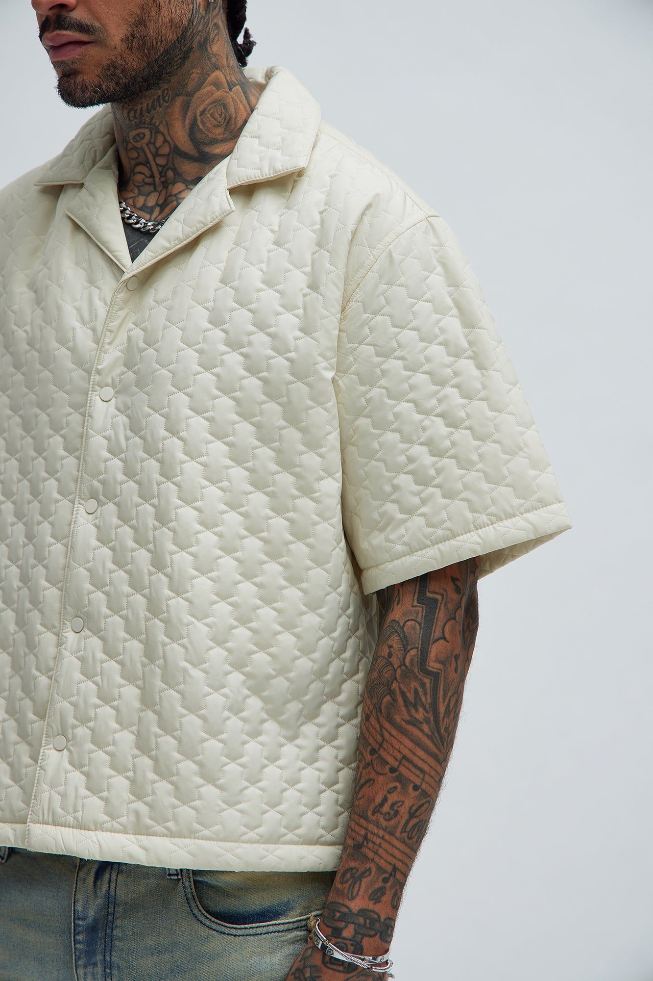 Hudson Quilted Nylon Shirt - Off White sold by Fashion Nova product image thumbnail 3