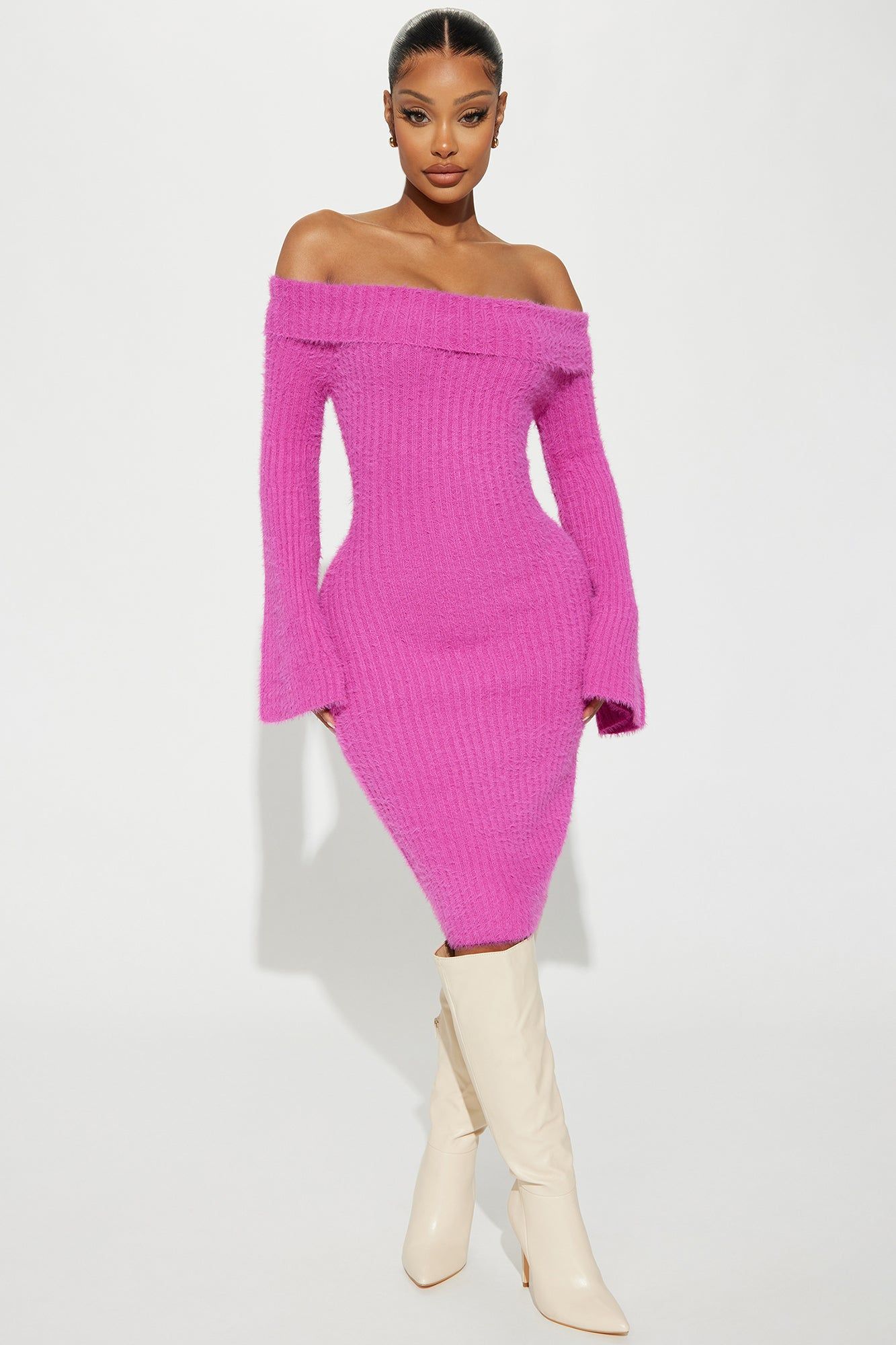 Diana Fuzzy Sweater Midi Dress - Pink sold by Fashion Nova