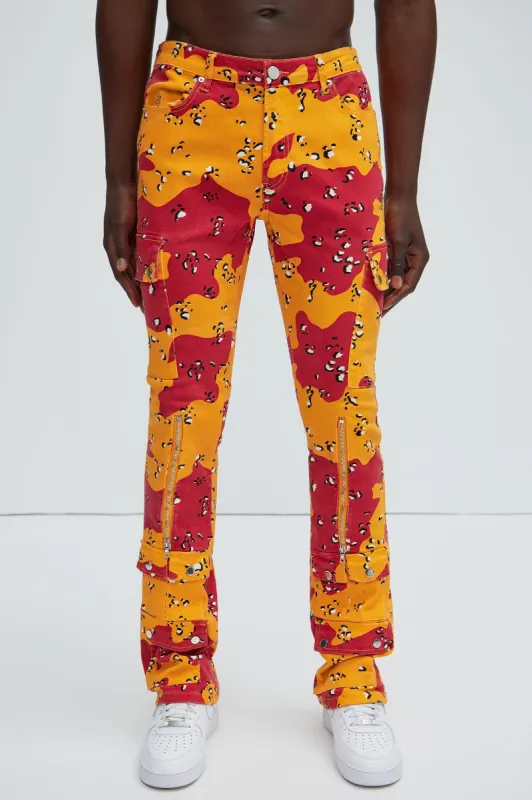 On The List Cargo Flare Pants - Red/combo sold by Fashion Nova