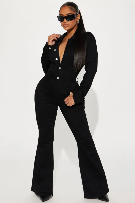 Playing Games Denim Jumpsuit - Black sold by Fashion Nova
