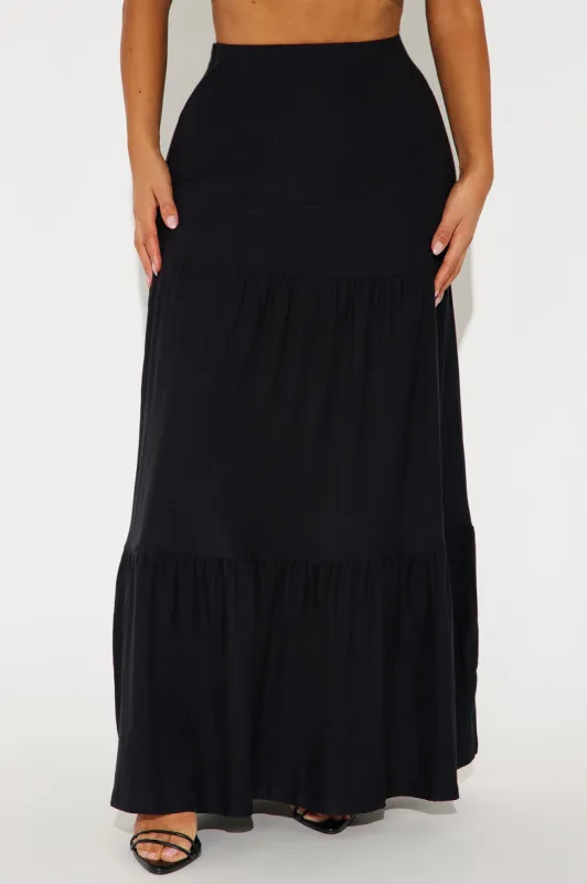 Gloria Tiered Maxi Skirt - Black sold by Fashion Nova