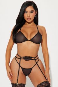 Little Bit Sassy Mesh 3 Piece Garter Set - Black sold by Fashion Nova