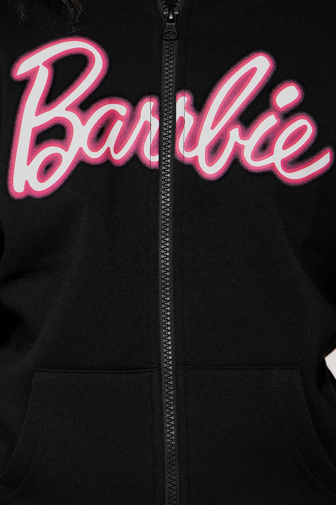 Mini Barbie Glow Zip Front Fleece Hoodie - Black sold by Fashion Nova product image thumbnail 3