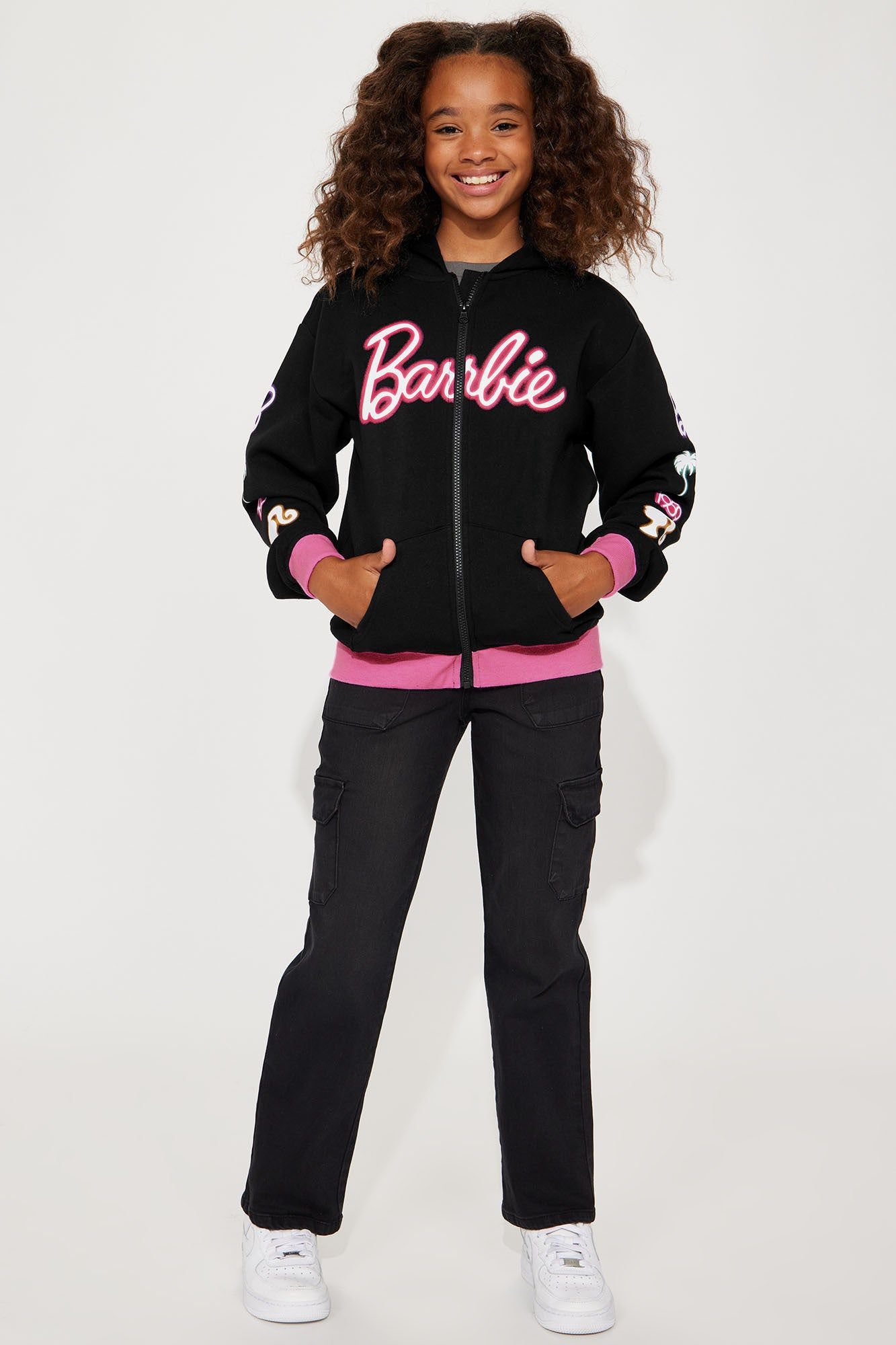 Mini Barbie Glow Zip Front Fleece Hoodie - Black sold by Fashion Nova product image thumbnail 2