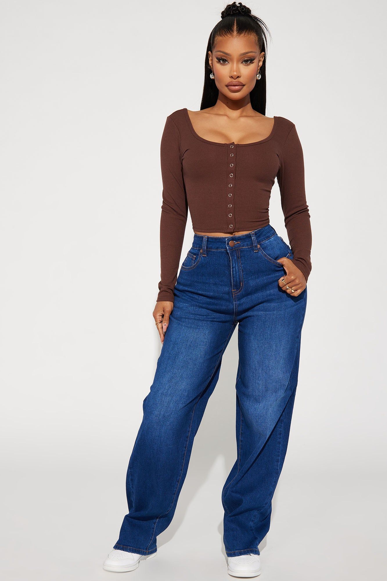 Dakota Long Sleeve Crop Top - Brown sold by Fashion Nova product image thumbnail 2