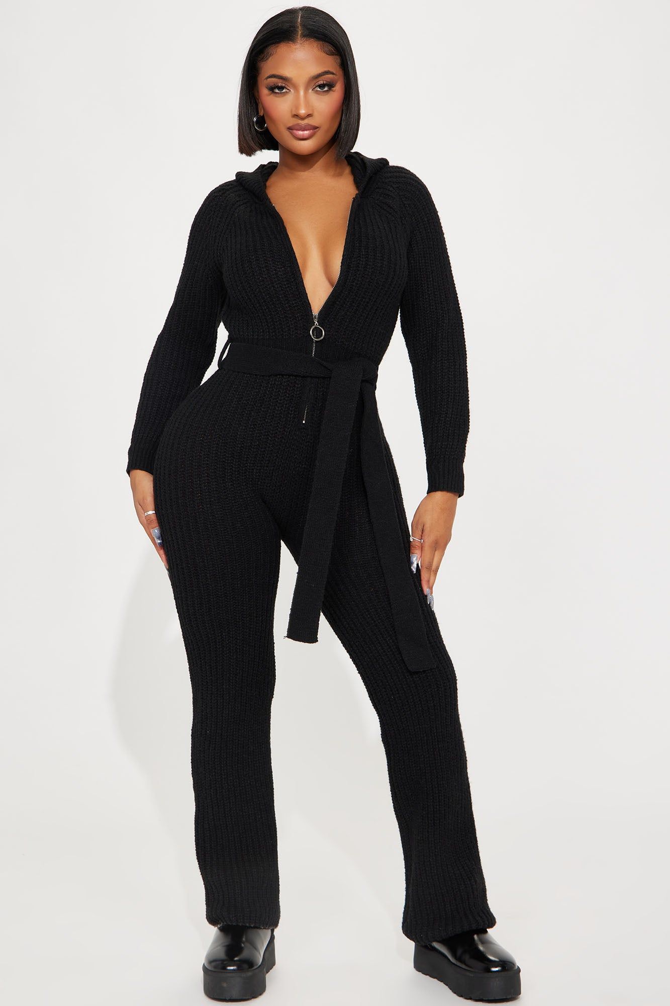 Trust Yourself Sweater Jumpsuit - Black sold by Fashion Nova
