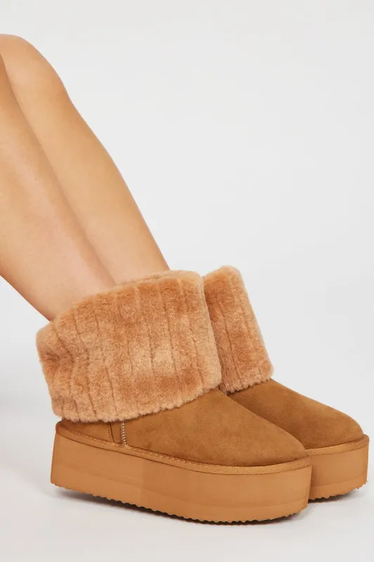 Ready To Chill Platform Booties - Camel sold by Fashion Nova