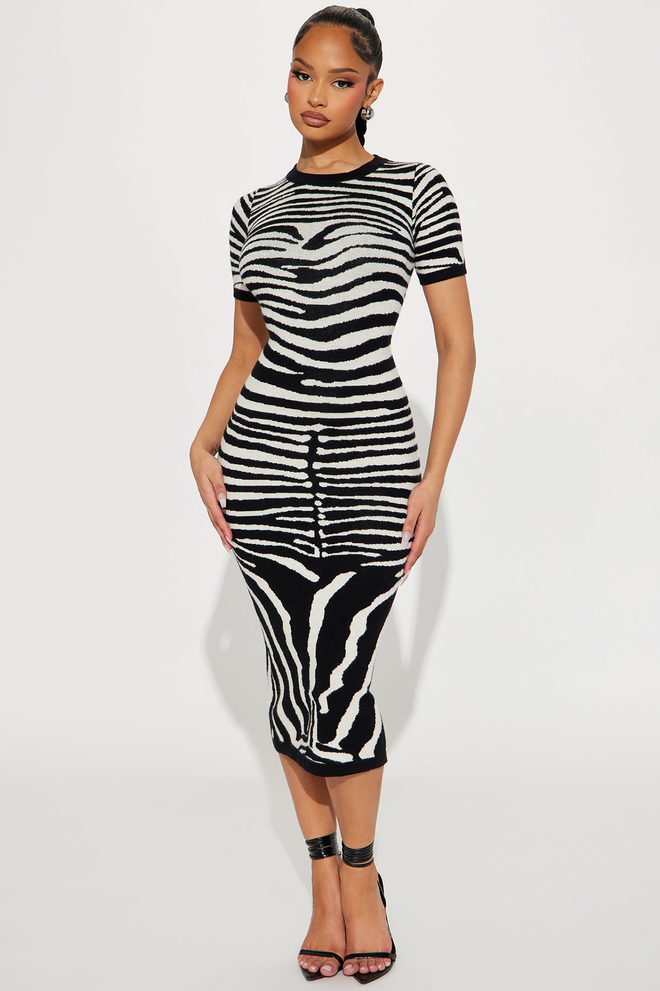 Savannah Sweater Midi Dress - Black/White sold by Fashion Nova