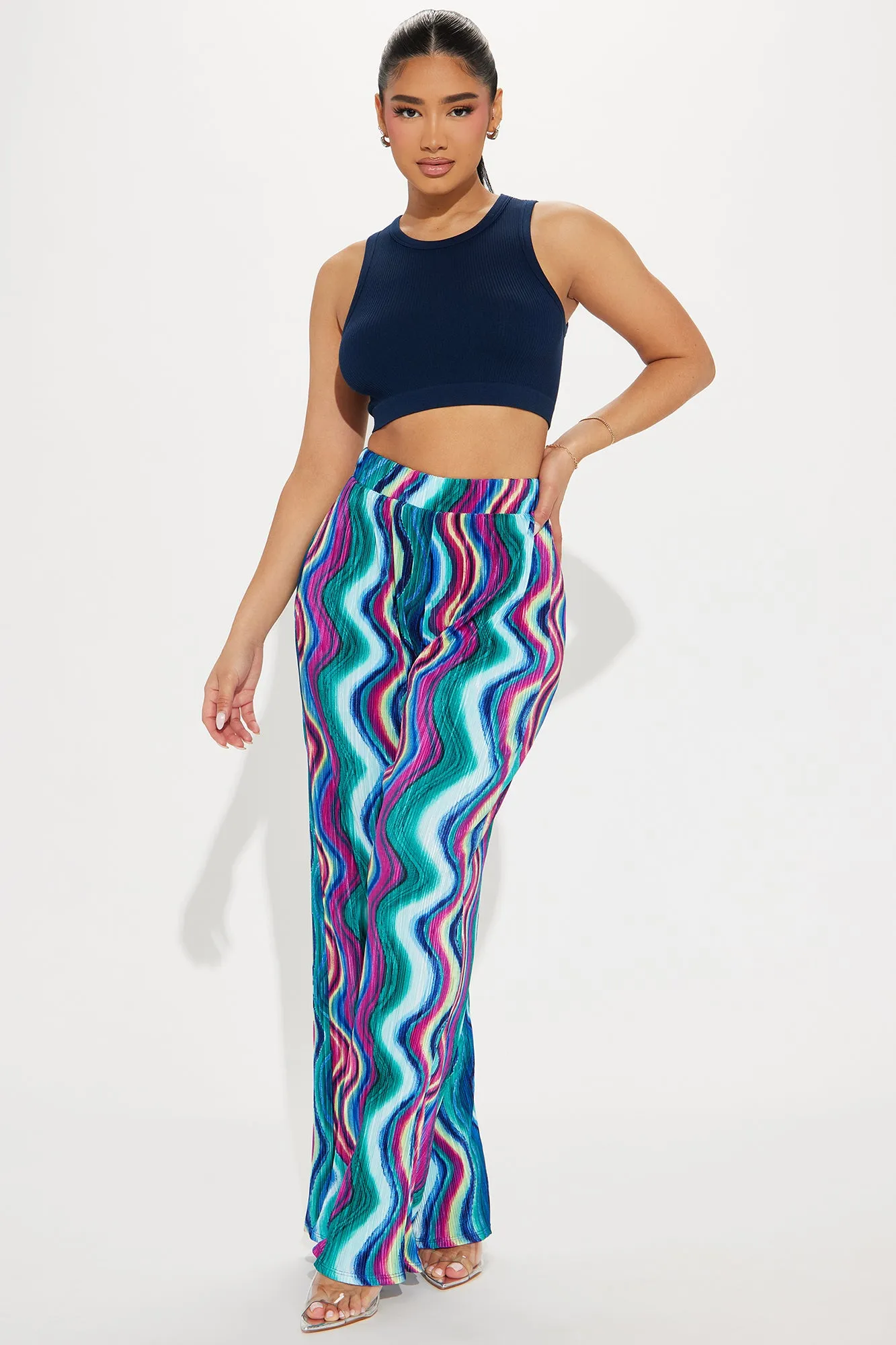 Meet By The Ocean Printed Plisse Pant - Blue/combo sold by Fashion Nova