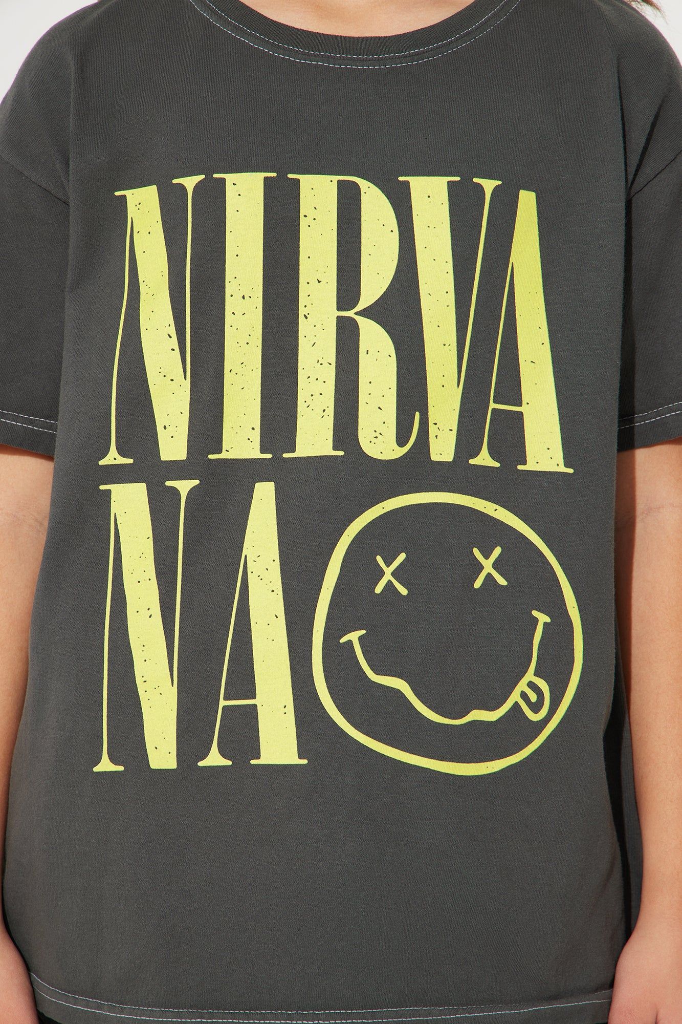 Mini Nirvana Stacked Smiley Tee - Charcoal sold by Fashion Nova product image thumbnail 3