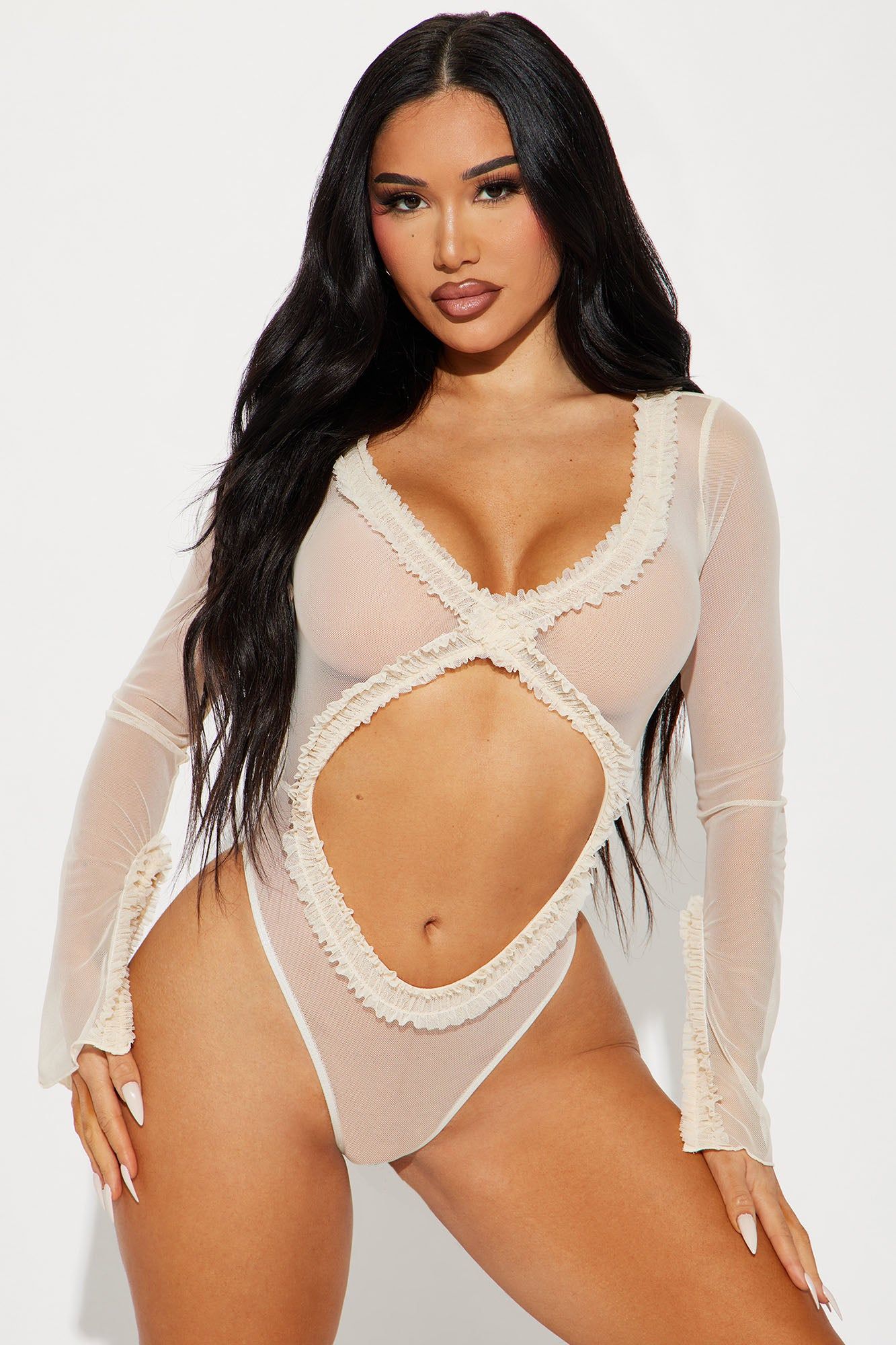 Sunset Dreams Mesh Bodysuit - Beige sold by Fashion Nova