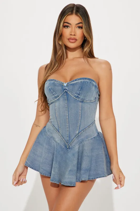 Lucy Denim Micro Mini Dress - Medium Wash sold by Fashion Nova