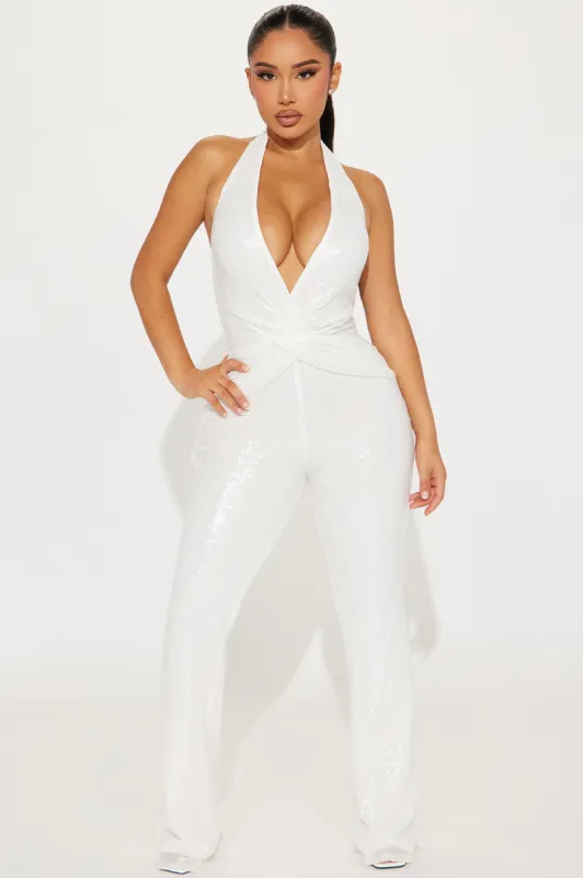 Making An Entrance Sequin Jumpsuit  - White sold by Fashion Nova