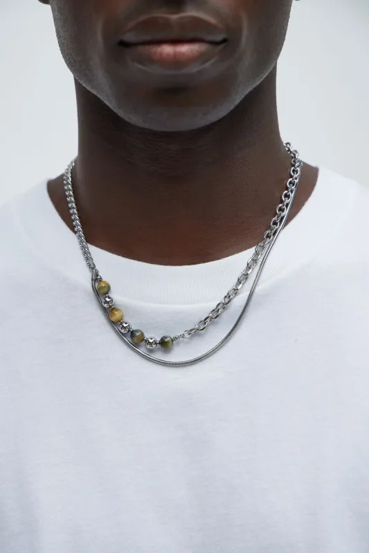 Jameson Multi Chain Beaded Necklaces - Silver/Brown sold by Fashion Nova