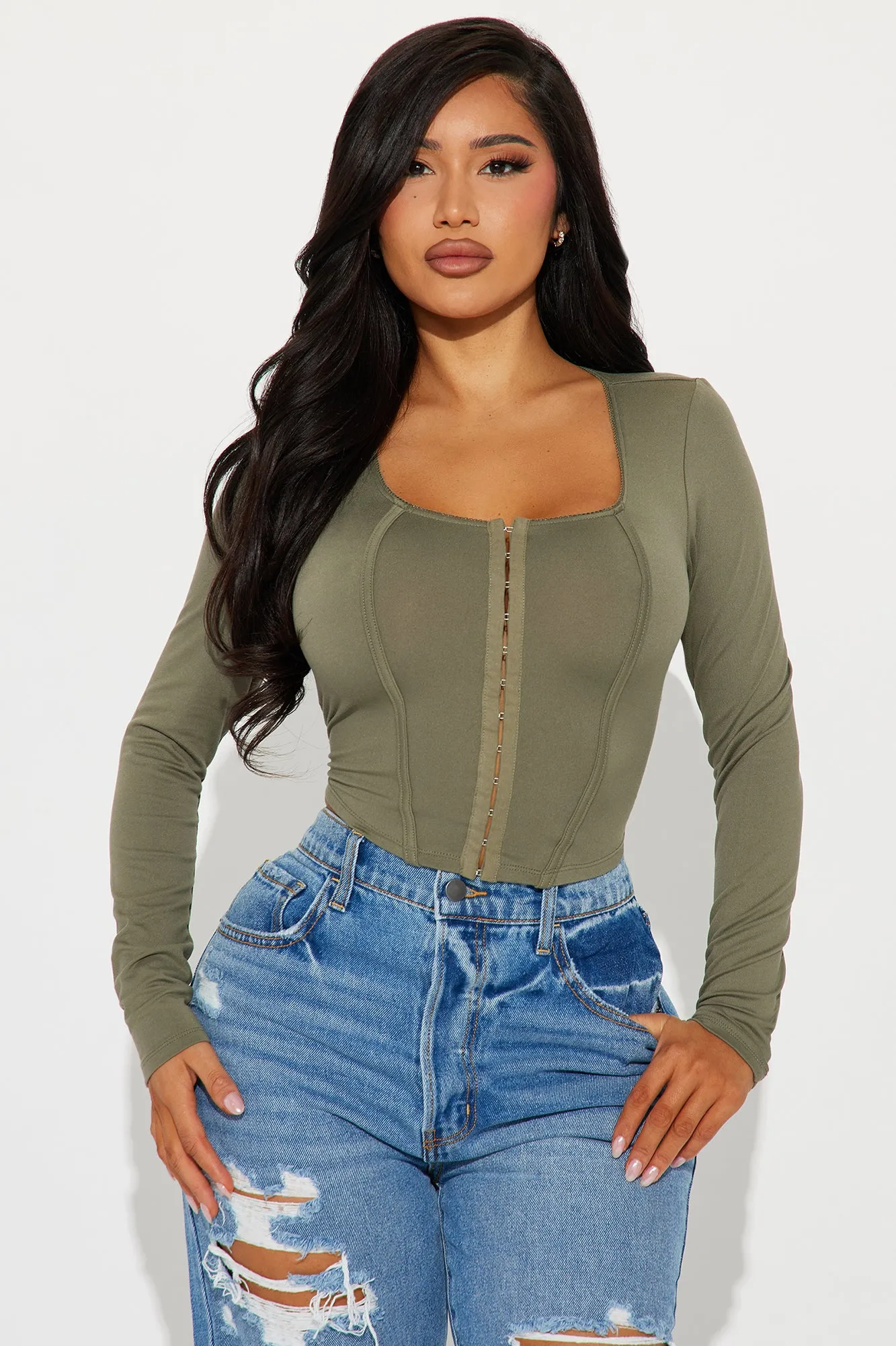 Lyric Corset Top - Olive sold by Fashion Nova