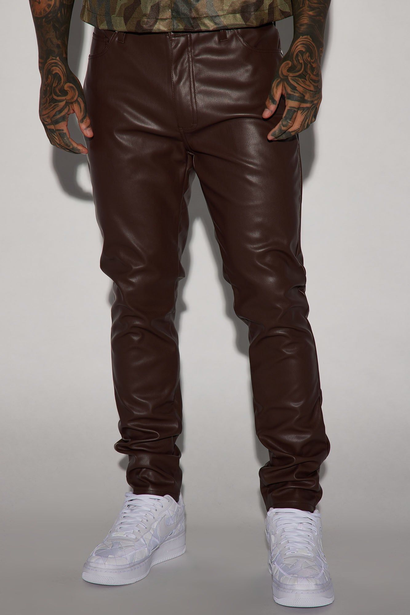 Your Favorite Faux Leather Skinny Pants - Dark Brown sold by Fashion Nova