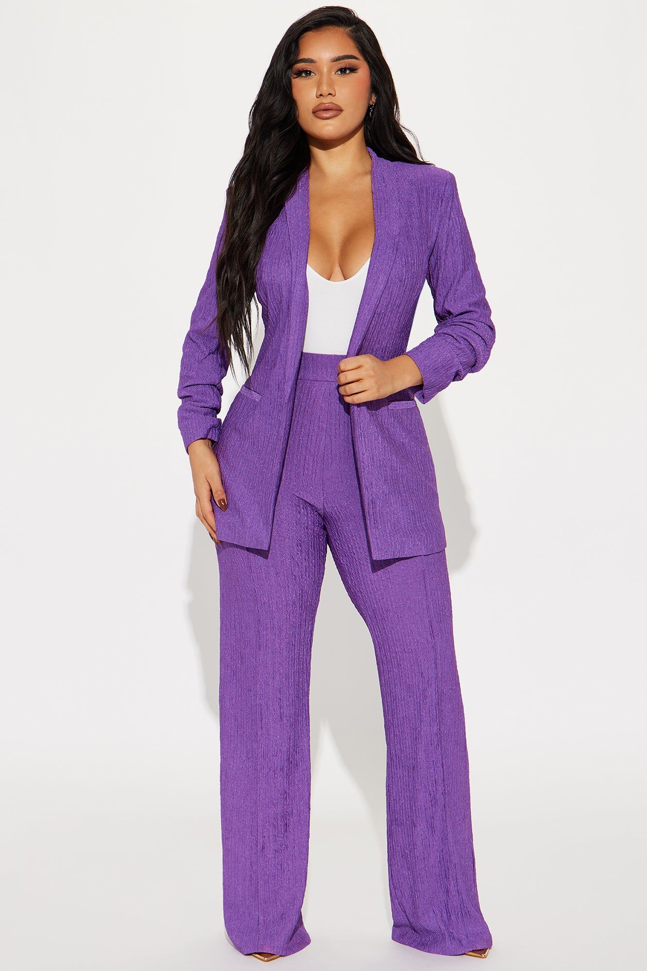 Keep It Classy Textured Blazer Pant Set - Purple sold by Fashion Nova
