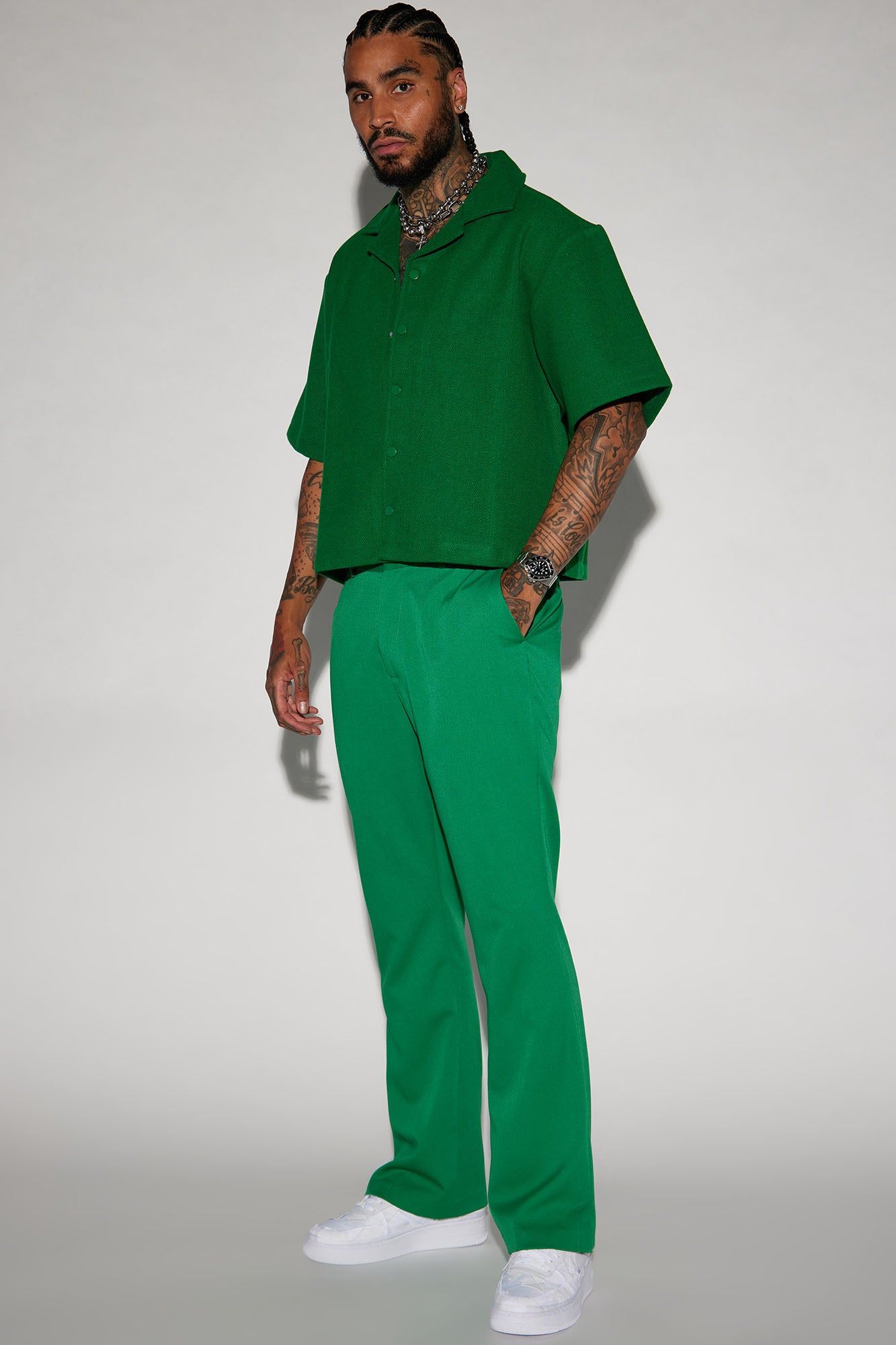 Wilder Textured Weave Cropped Button Up Shirt - Green sold by Fashion Nova product image thumbnail 3