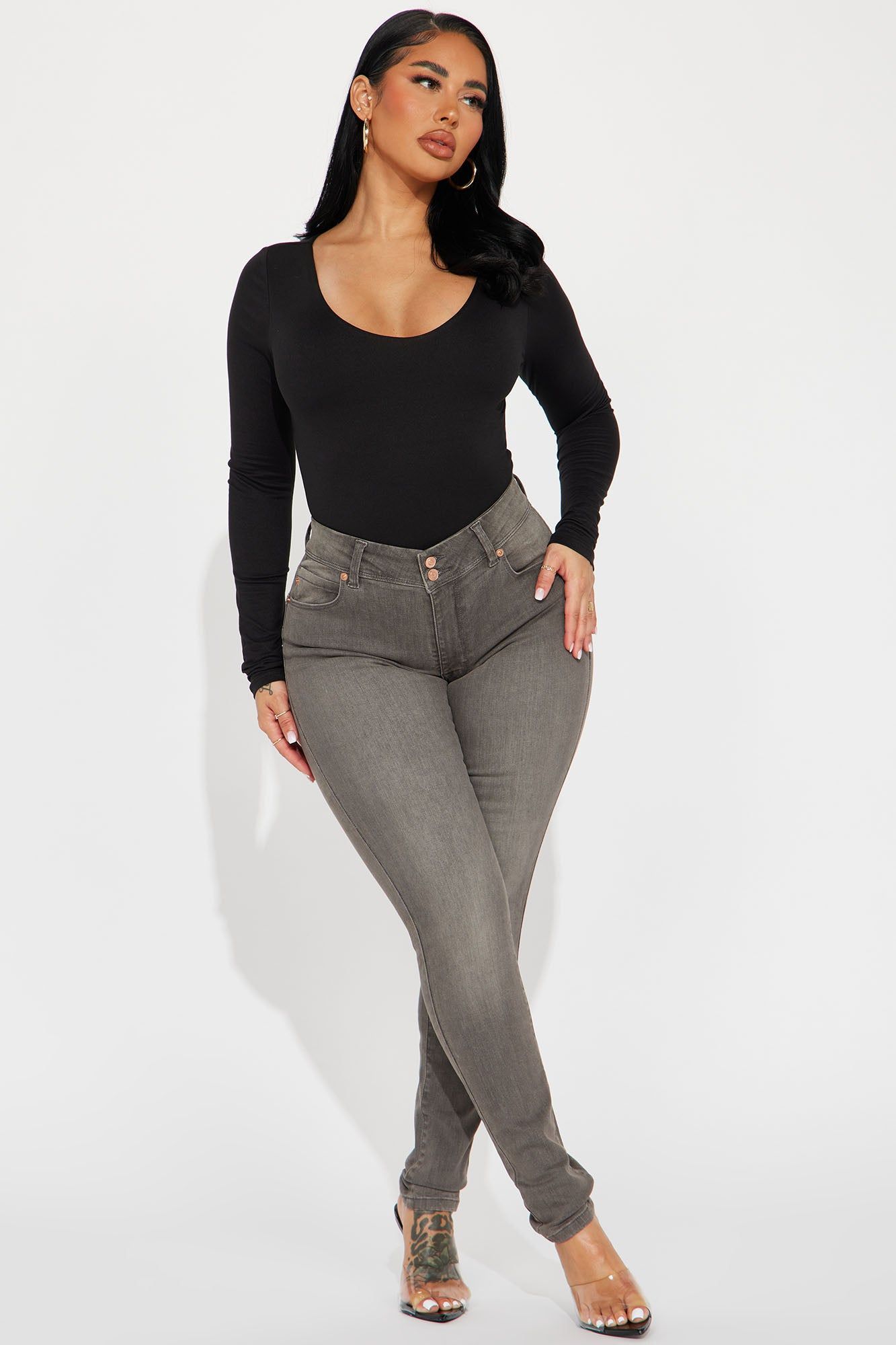 Double Take Booty Lifting Stretch Skinny Jeans - Grey sold by Fashion Nova