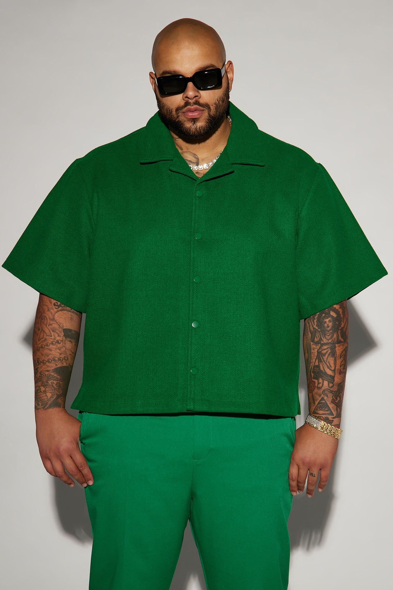 Wilder Textured Weave Cropped Button Up Shirt - Green sold by Fashion Nova product image thumbnail 2