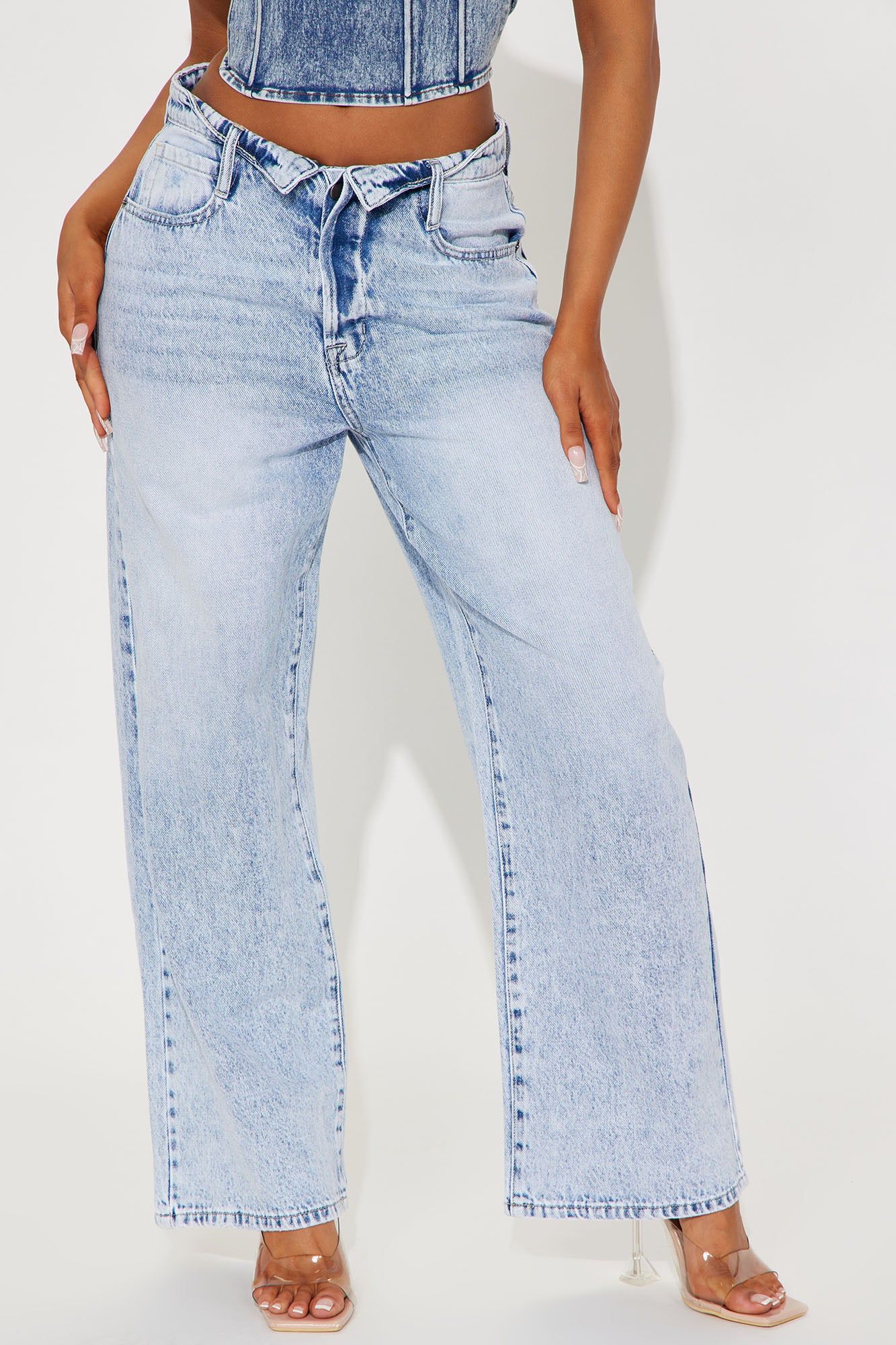 Biggest Flirt Fold Over Waist Straight Leg Jean - Light Wash sold by Fashion Nova product image thumbnail 2