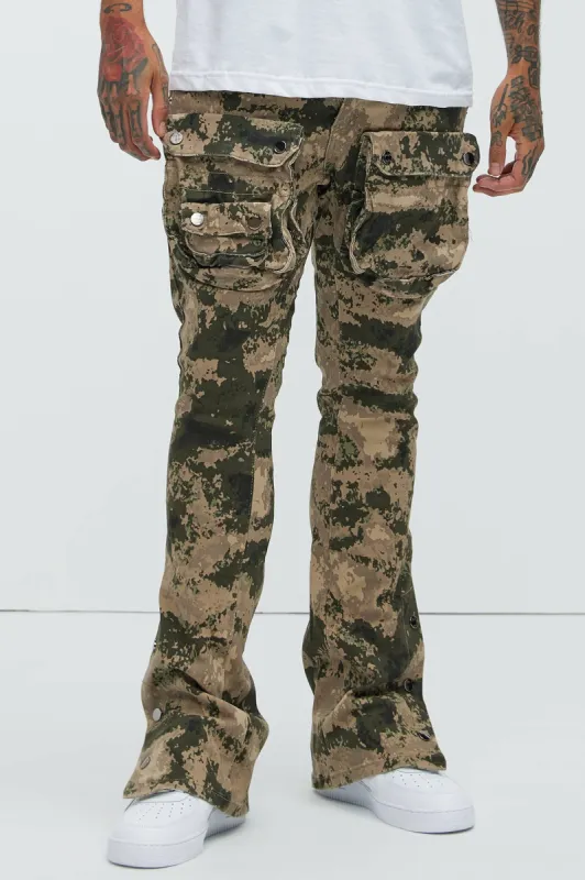 With The Hidden Camo Stacked Skinny Flare Pants - Camouflage sold by Fashion Nova