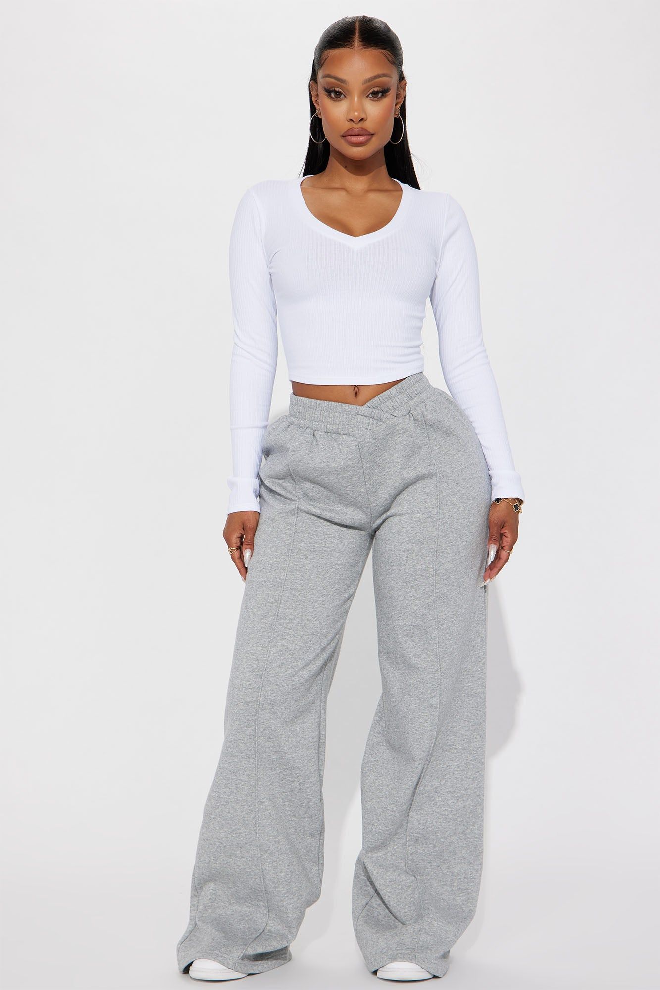 Cassandra Cross Over Lounge Pant - Heather Grey sold by Fashion Nova