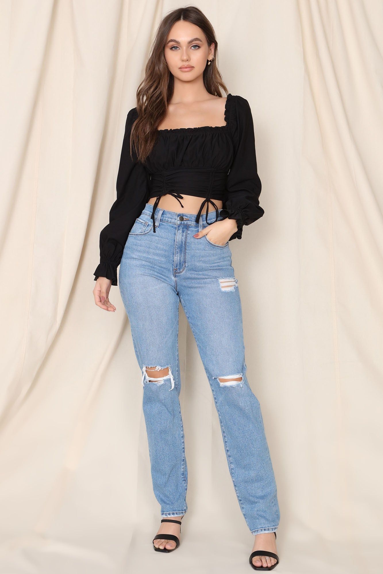 Katya Poplin Cropped Long Sleeve - Black sold by Fashion Nova product image thumbnail 2