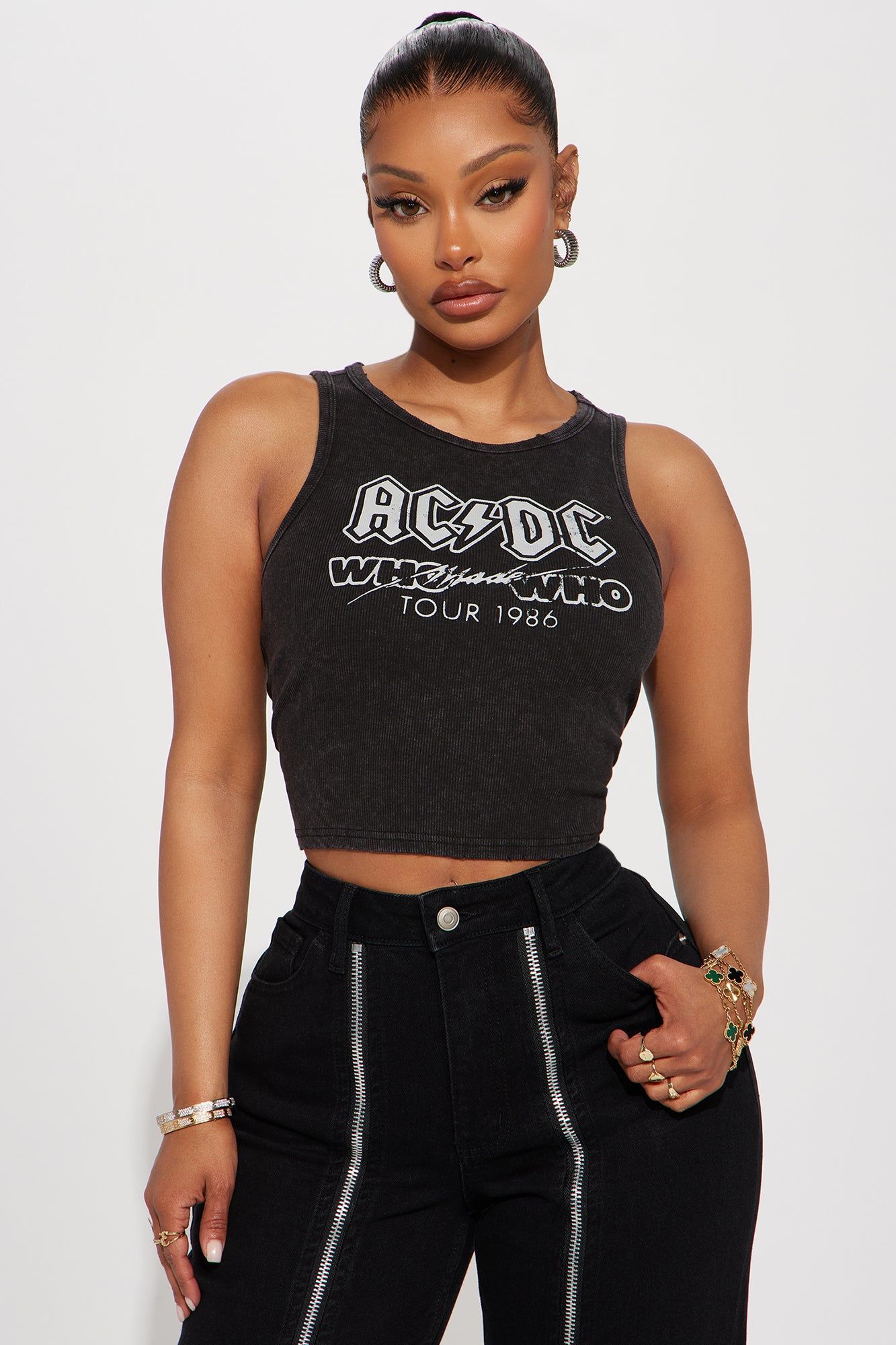 ACDC Washed and Distressed Tank Top - Black Wash sold by Fashion Nova