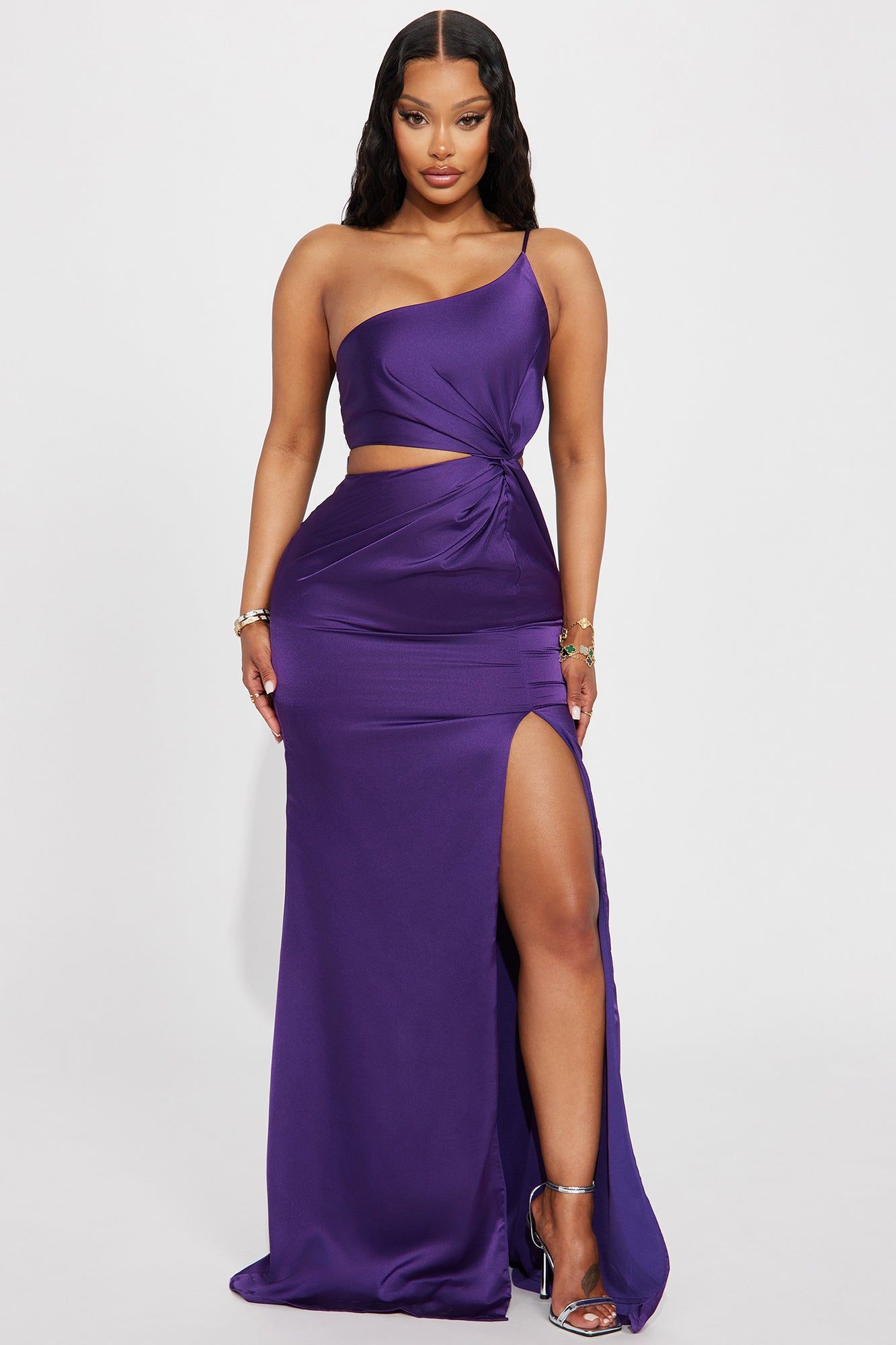 Stella Satin Gown - Purple sold by Fashion Nova